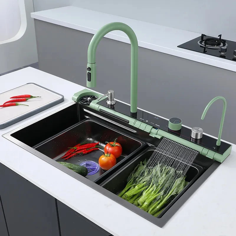 

Кухонная мойка из нержавеющей стали с одной чашей, высококачественная нано-кухонная мойка с мойкой чашек, многофункциональный светодиодный дисплей