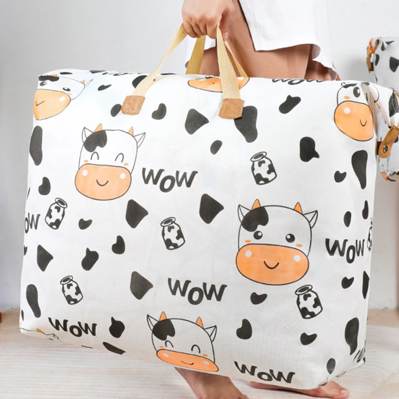 Cute Print Zipper Quilt Storage Bag Zipper Large Capacity Packing Bag Double Handle Moisture-proof Clothes Quilt Storage Bag