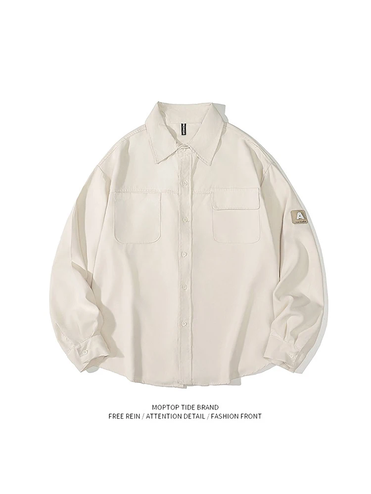 Mr. WH Spring Japanese Style Casual Long Sleeve Shirt Unisex Trendy Simple  Color Couple's Shirt Jacket Polyester Fiber