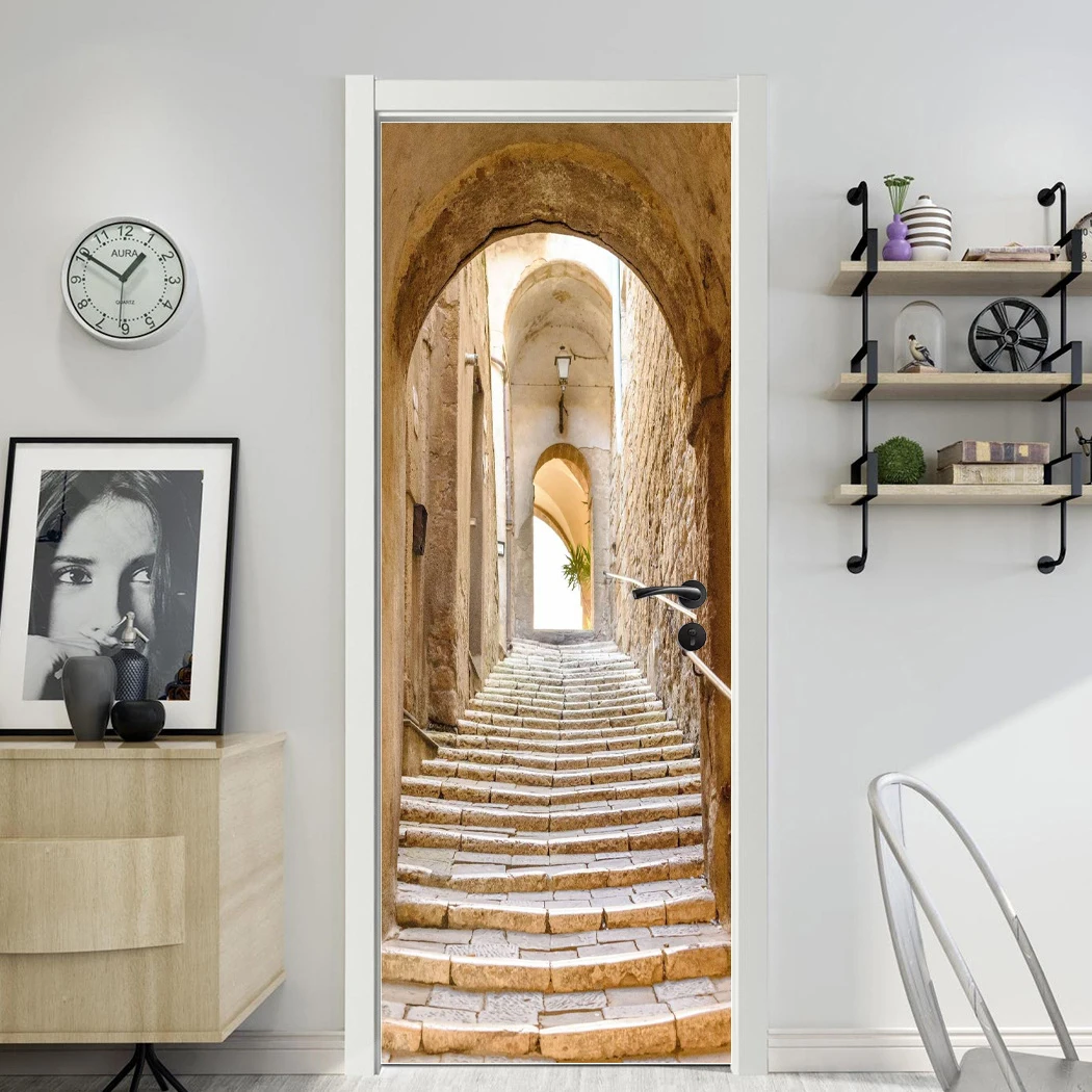 Door Size Murals 3D Wallpaper Waterproof Self Adhesive Home Decor Landscape Wooden Design PVC for Door Sticker Fridge Mural