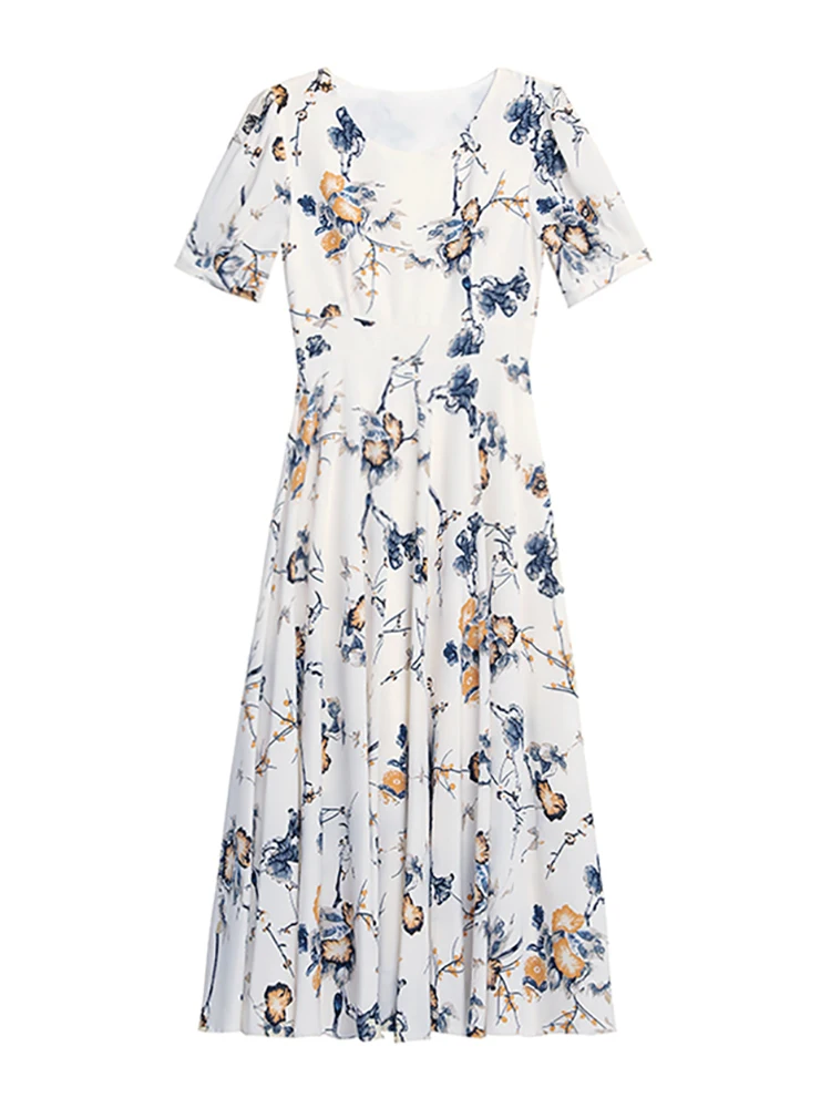 Robe longue d'été à manches courtes en mousseline de soie, style bohème, motif floral, tenue de soirée décontractée, style coréen, 2024