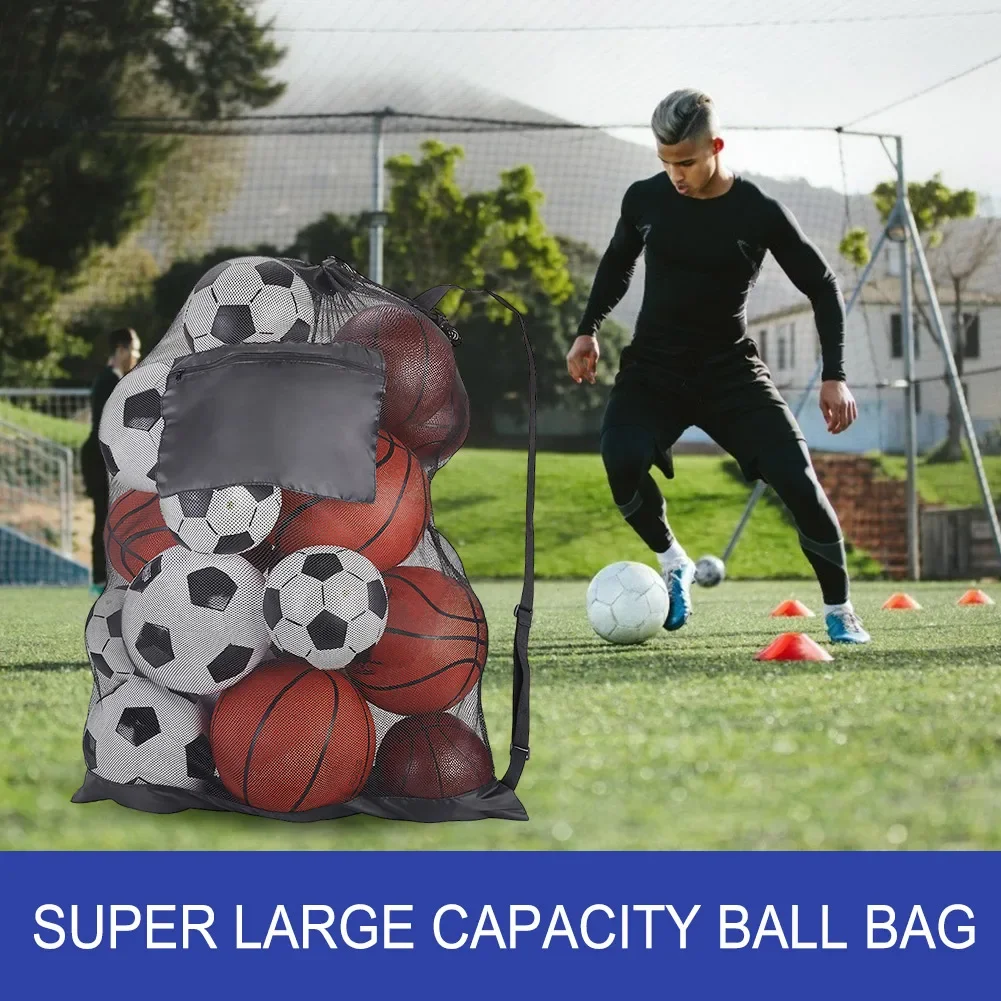 Drawstring Sports Ball Bag Extra Large Mesh Soccer Ball Bag with Zipper Pocket Net Pack Gym Bags for Holding Basketball Football