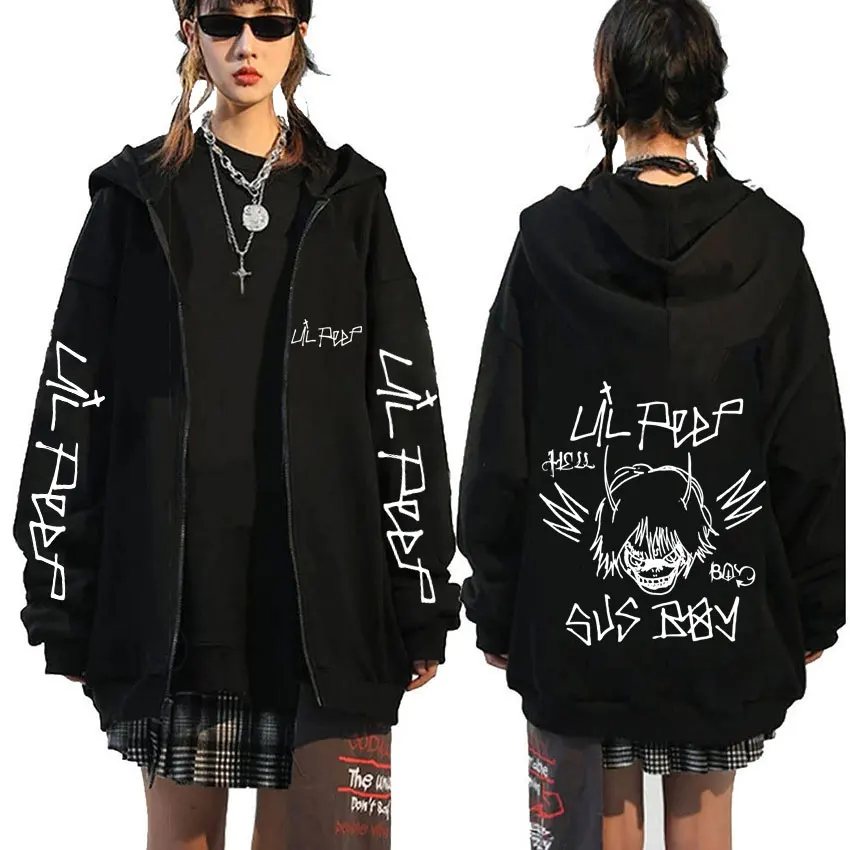 

Rapper Lil Peep Sus Boy Graphic Zipper Hoodie Men's Hip Hop Vintage Zip Up Jacket Men Women Fashion Oversized Zip Up Sweatshirt