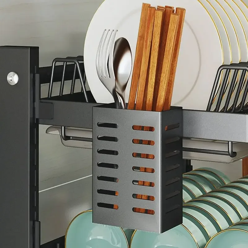 Kitchen Drainage dishes adjustable floor height multi-layer table top multi-functional knife rest chopsticks tube storage rack.