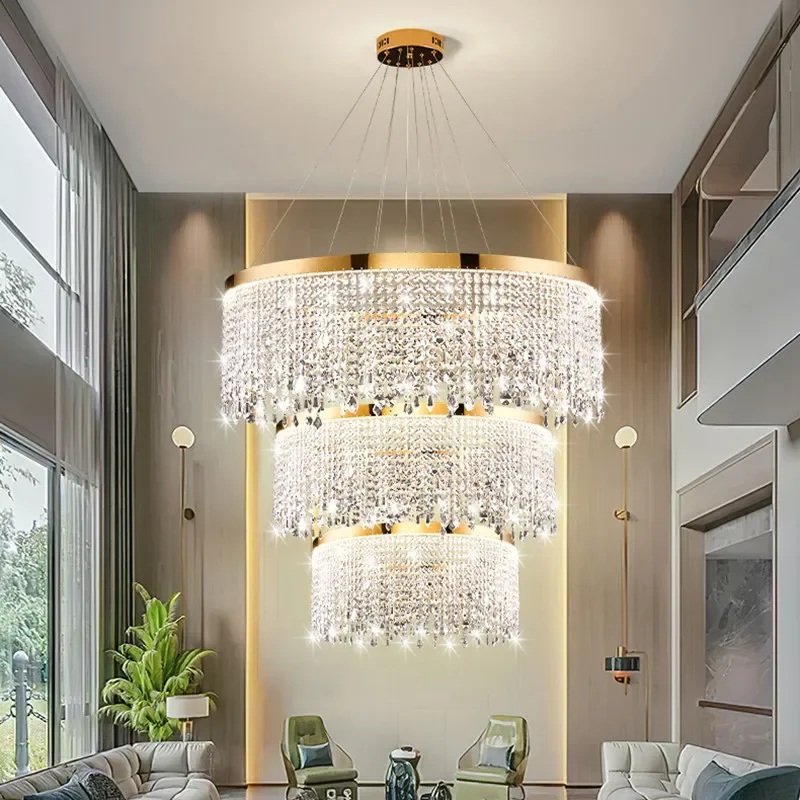 

2025 Luxury Crystal Chain Chandelier Ceiling Light Dimmable Pendant Lamp Brass Adjustable Height for Hotel restaurant bar Luster