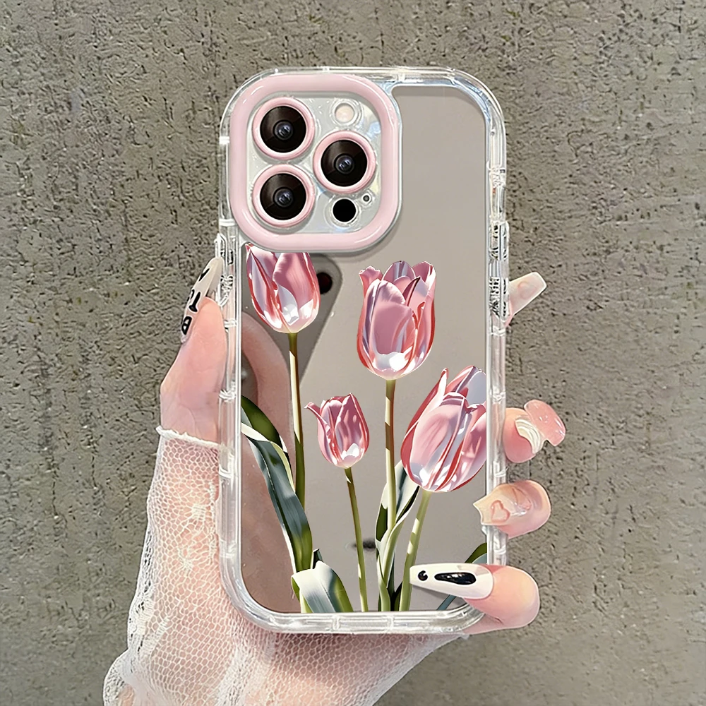 Tulpenblumen Air Cushion Spiegel Handyhülle für iPhone 17 15 14 16 Pro Max 13 12 11 Pro X XR XS MAX 7 8 Plus 17Air Modische Hülle – Detail 5