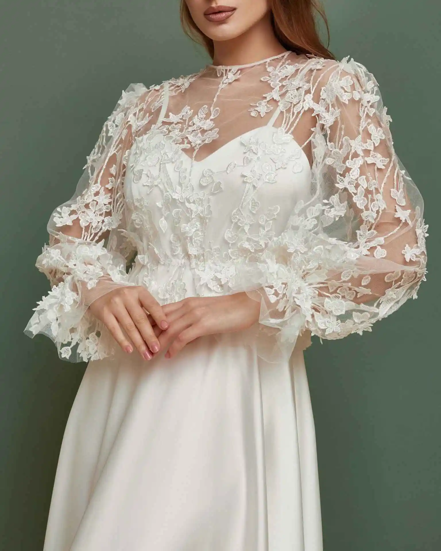 Princess Bride Bolero Jacket Appliques Lace Long Sleeve 3D Flowers For Bridal Dress Customized Wedding Accessories