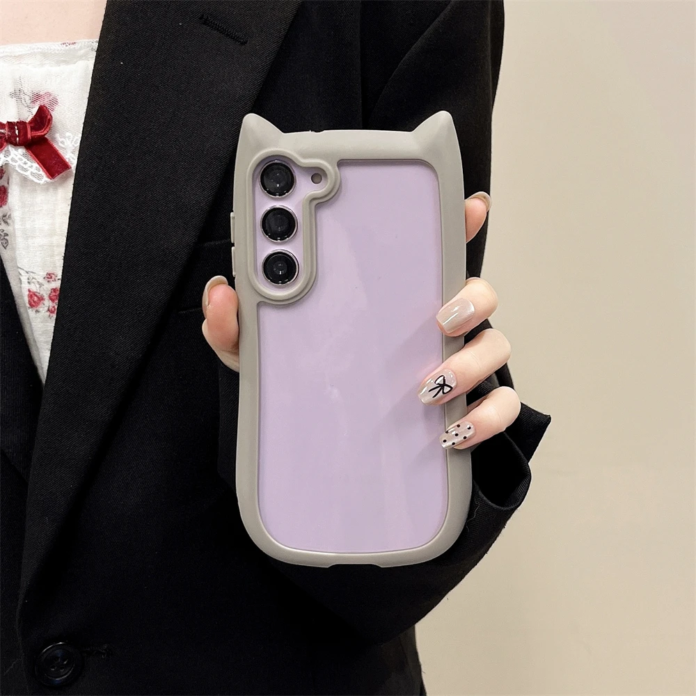 Korean Cute Funny Candy Color 3D Cat Ears Transparent Case For Samsung  Galaxy S23 S24 Plus S23 S24 Kawaii Shockproof Back Cover - AliExpress  202192403