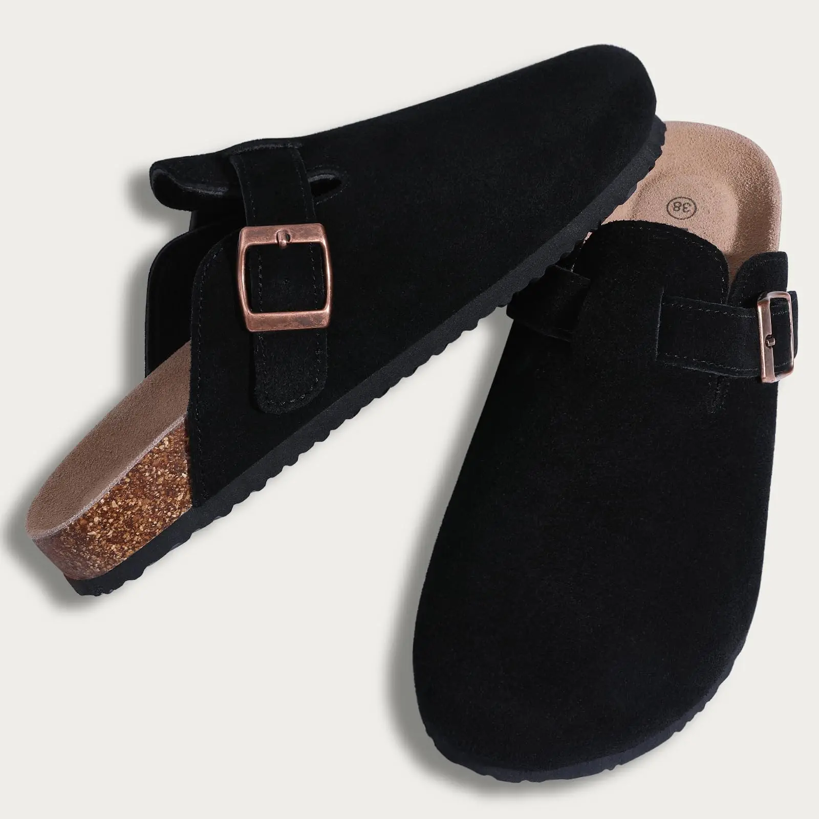 Kidmi Winter Men Clogs Slippers Retro Women Suede Slippers Soft Women Men Mules Outdoor Soft Home Slippers Adjustable Buckle