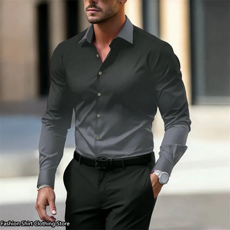 9-color men\'s shirt gradient shirt long-sleeved business office clothing loose version fashion casual soft fabric XS-6XL