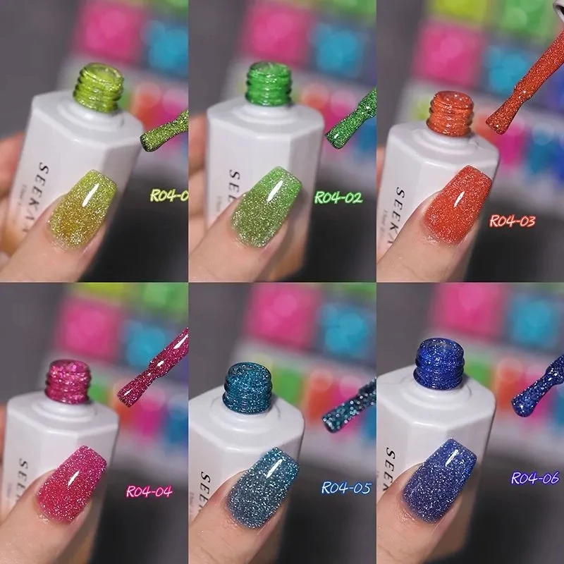 SEEKAA 6-teiliges Nagel-Gel-Nagellack-Set mit Glitzer-Pailletten, alles für Nagelkunst-Dekorationen, semi-permanentes Soak Off UV/LED-Lacke-Set