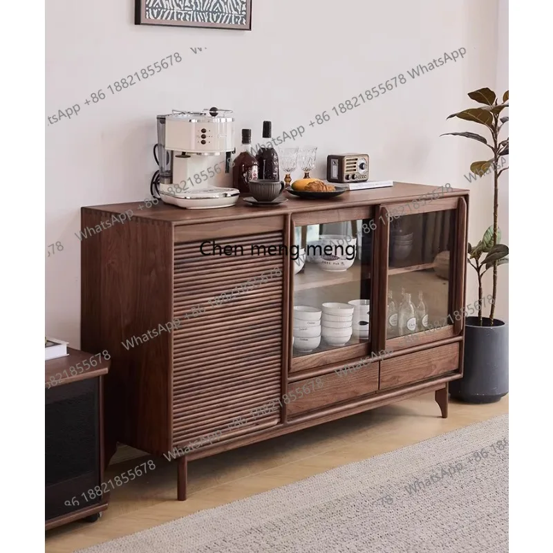 

Тумба для хранения, из черного ореха, современный минималистичный чайный шкаф со стеклянными раздвижными дверцами