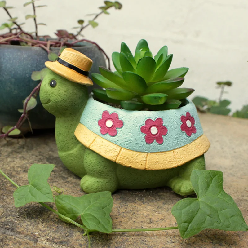 Turtle Succulent Flower Pot Cute Animal Shaped Flower Pots Resin Cactus Plant Pots For Home Office Desk Mini Ornament Flower Pot