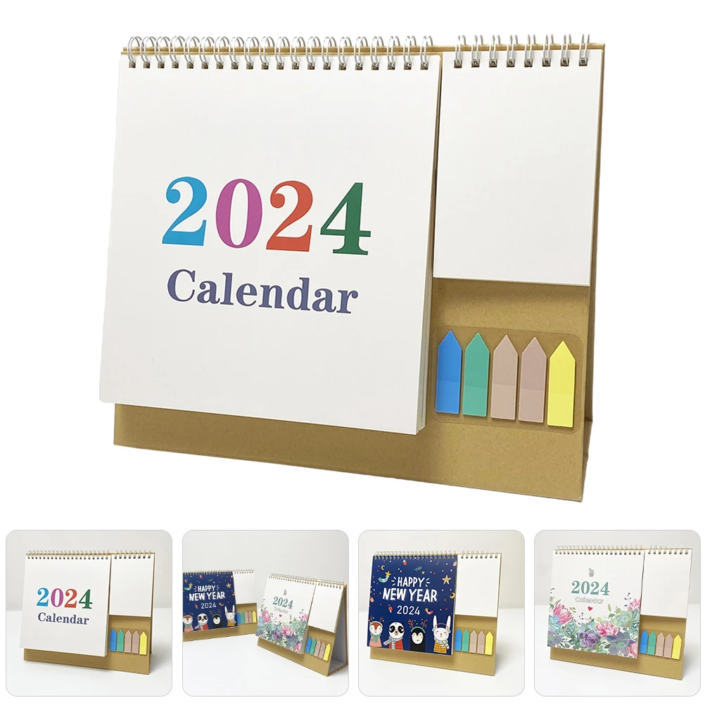 2024 Desk Multifunctional Calendar Office Decor Retro Year Planner Monthly Small Stand up for Dating