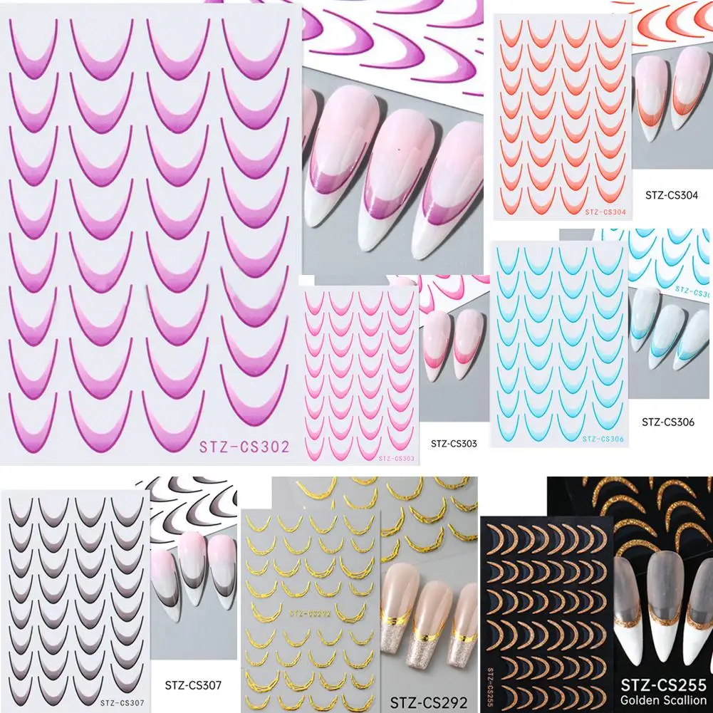 Dopamine Smile Line Nail Stickers 3D Gradient Colored French Self-Adhesive Stickers Decal Style Nail Accessories Nail H0C5