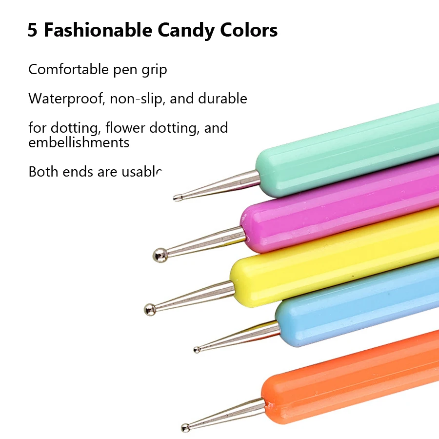 Description Picture 3 of item5Pcs Candy Colors Nail Art Dotting Pens, Dual-ended Drawing Painting Rhinestones Picker Manicure Tools