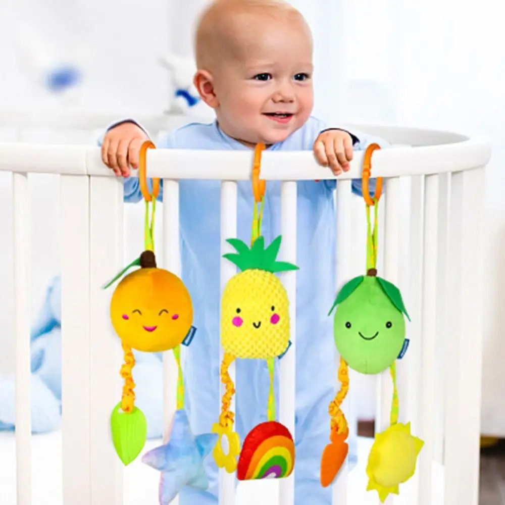 Carrinho de bebê de frutas pendurado macio recheado cama pendurado brinquedos educação precoce pp algodão bebê sensorial pendurado chocalhos