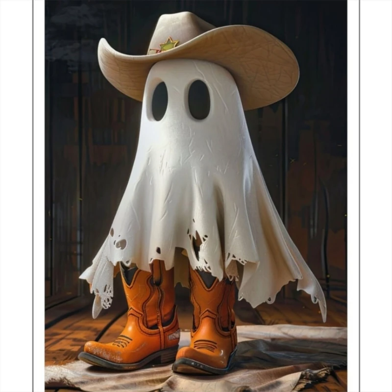 Halloween Specter Cowboy Resin Statue Quaint Home Decors for Eerie Ambiances