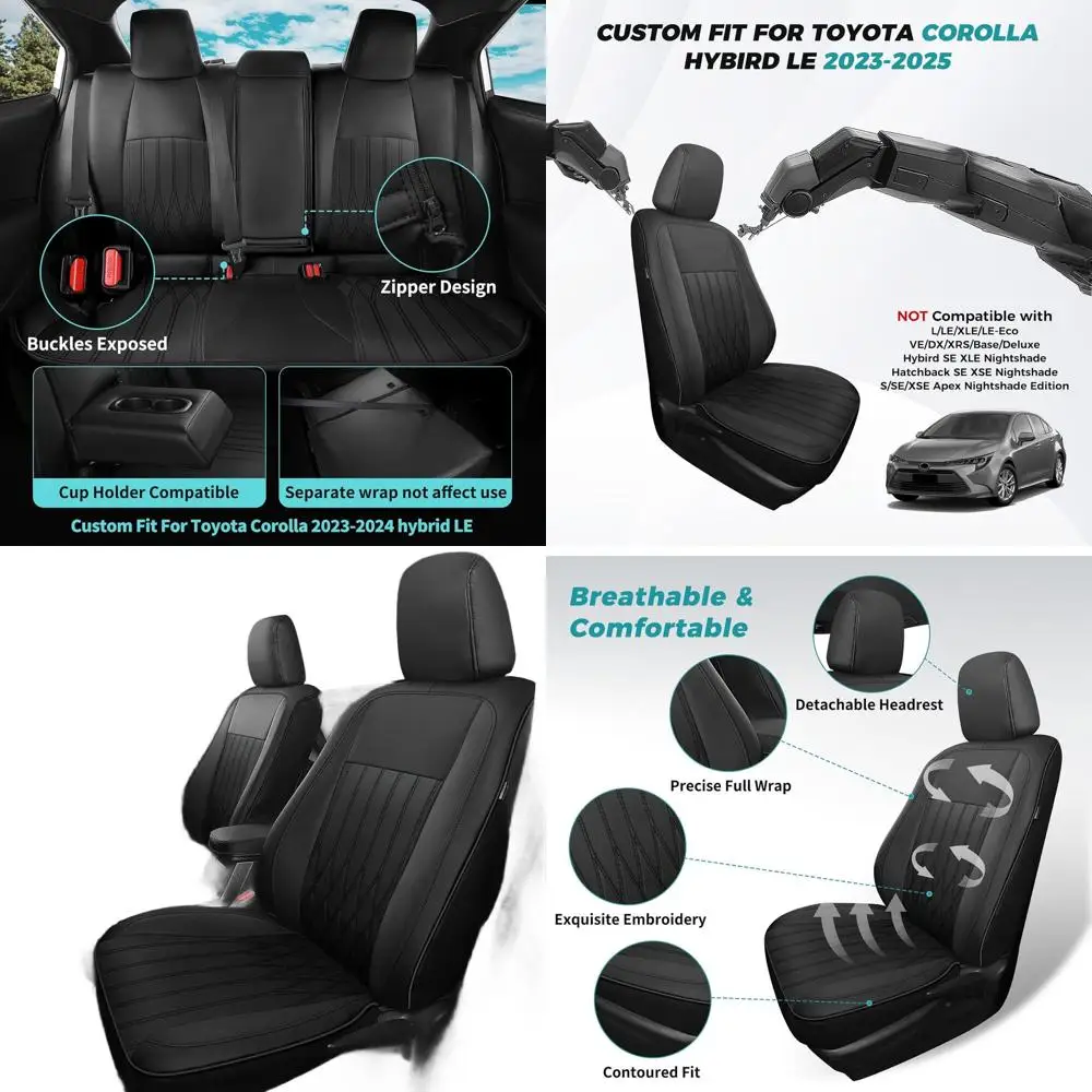 

Роскошные водонепроницаемые чехлы на сиденья из искусственной кожи для Toyota Corolla Hybrid LE, индивидуальный крой, 2023-2025, черный полный комплект