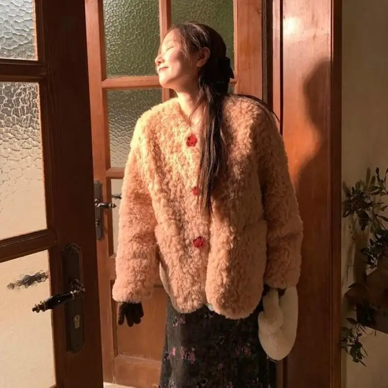 여성용 코트 겨울 가을 재킷 아우터웨어 따뜻한 플리스 안감 핑크 젊은 감각의 셰르파 두꺼운 에코 퍼 프리미엄 슬림 퀼팅 코트