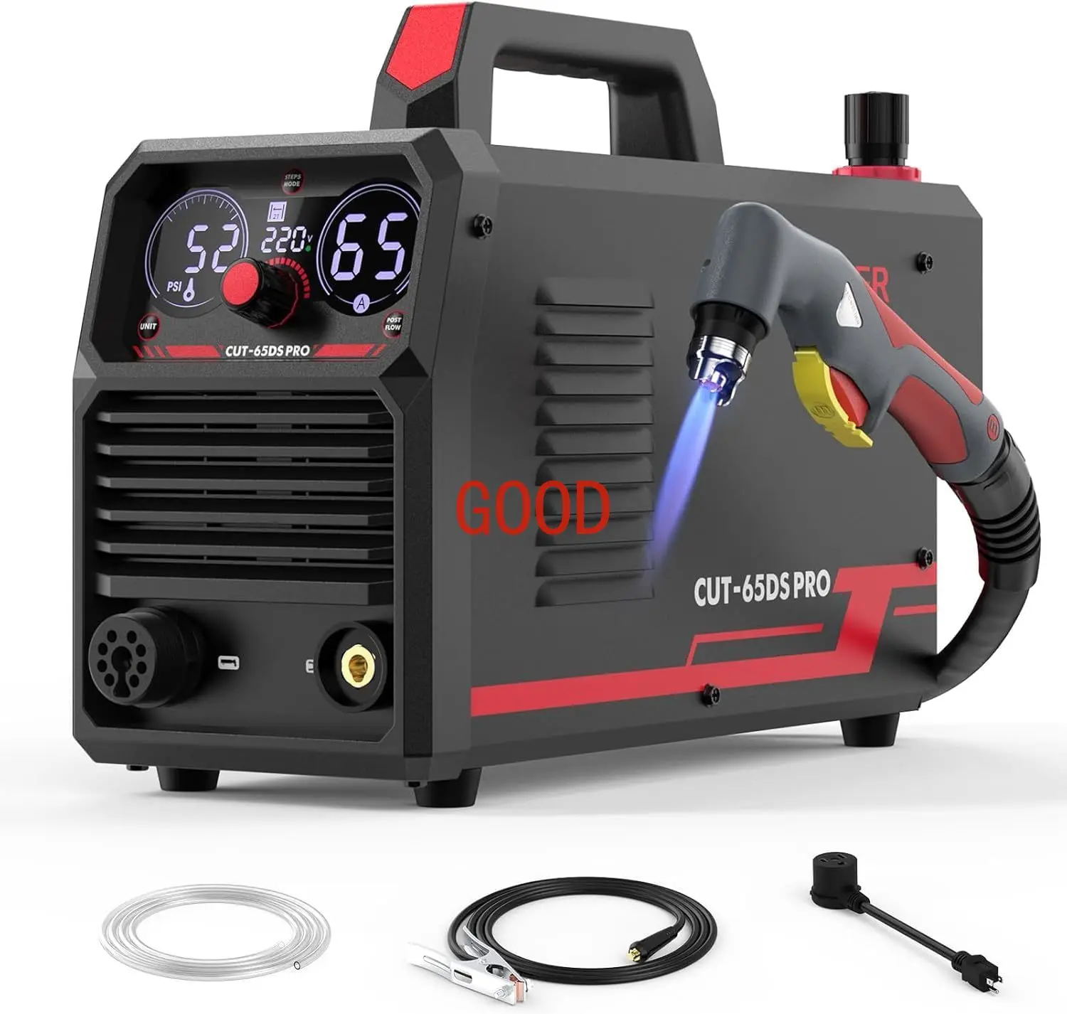 YESWELDER Plasma Cutter 65Amp Non-High Frequency Non-Touch Pilot Arc, Digital Display DC Inverter 110/220V Dual Voltage Blowback