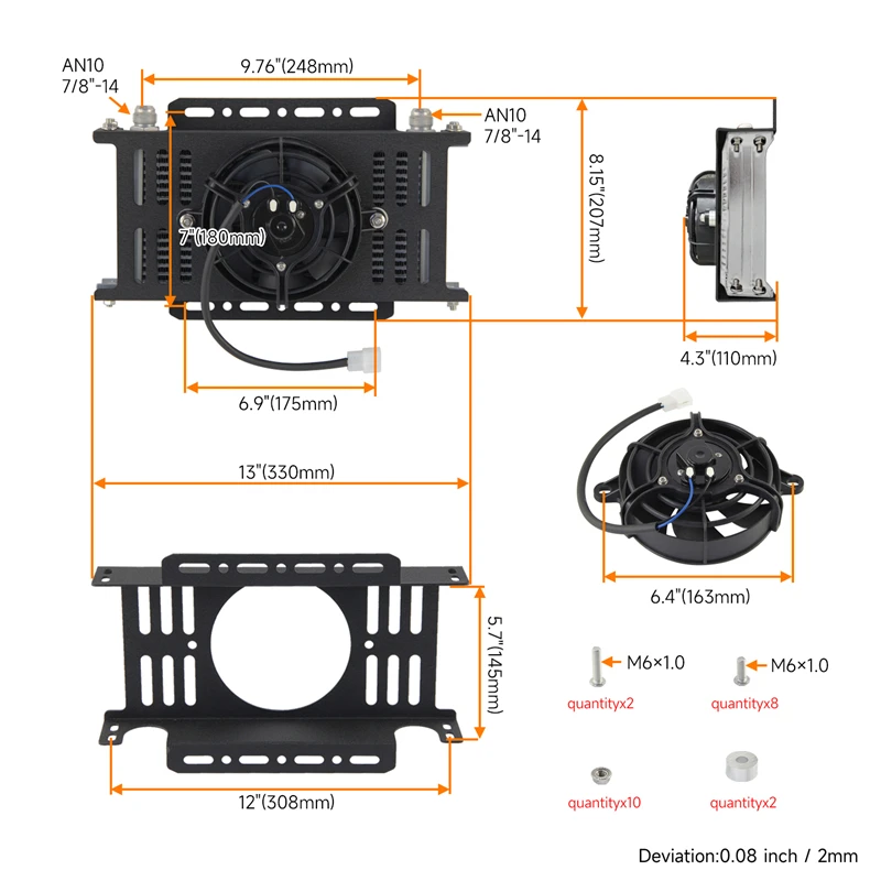 

Universal Oil Cooler fan cover AN10 19 Row 248mm with single 5.5" Electric Fan Aluminum Kit 10AN 7/8"-14 UNF Black /Silver