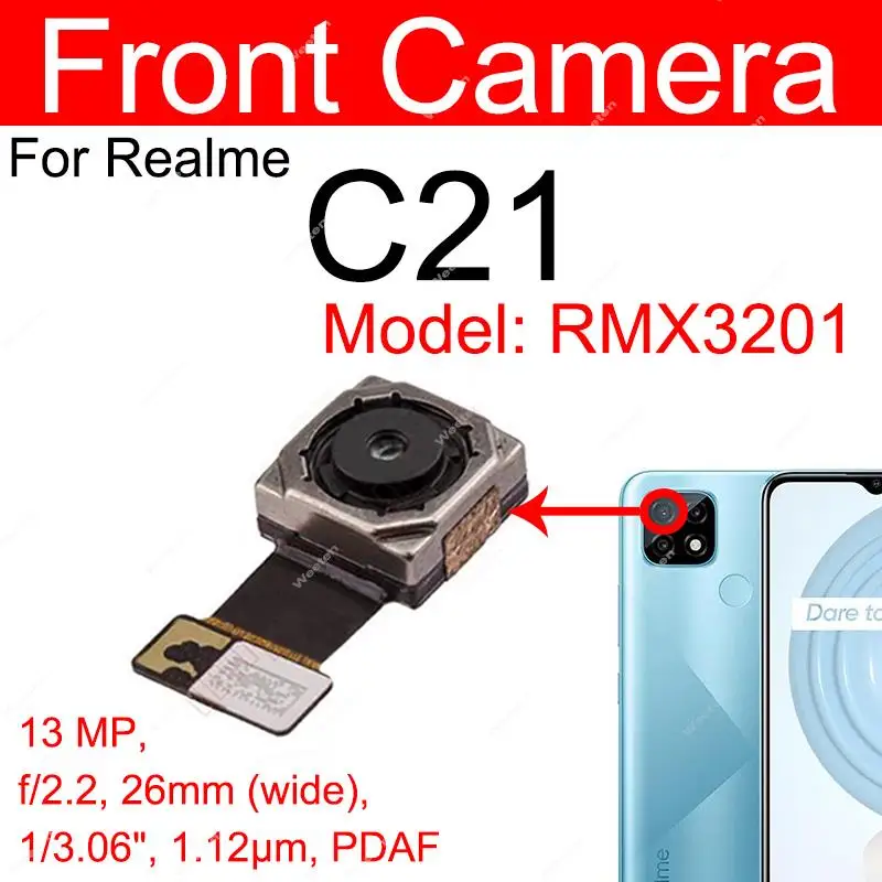 For Realme C20 C20A C21 C21Y Rear Front Camera Primary Back Main Front Selfie Camera Module Flex Cable Replacement Parts