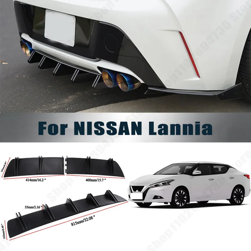 Rear Bumper Shark Fin Diffuser ABS Curved Aero Splitter Anti-Collision Chassis Protector For NISSAN Lannia Car Styling