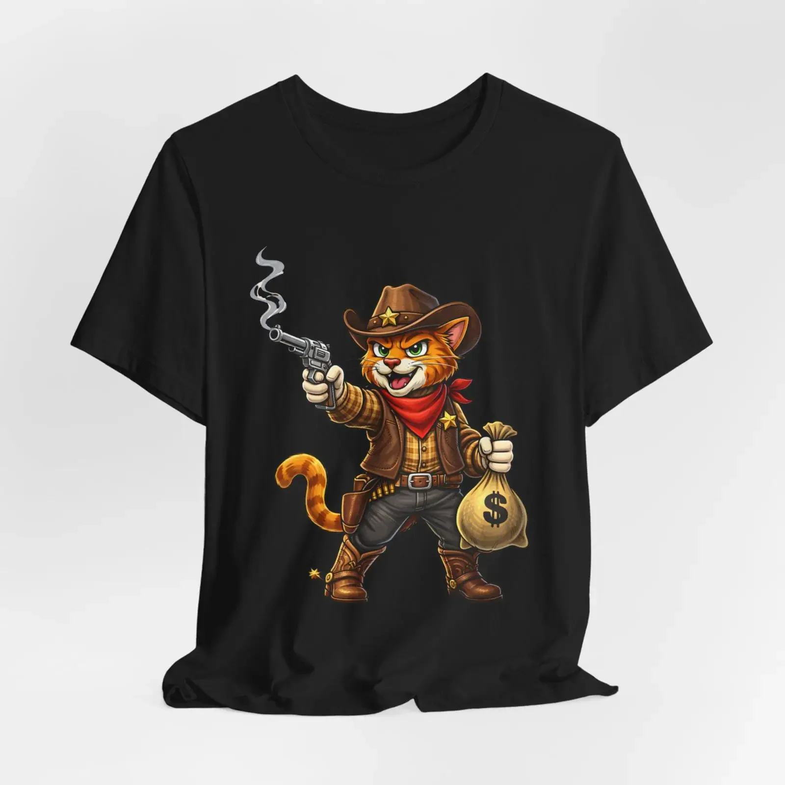 Outlaw Cat T Shirt Cowboy Gunslinger Funny Animal Western vintage Washed Breathable Comfortable Stylish designer clothes