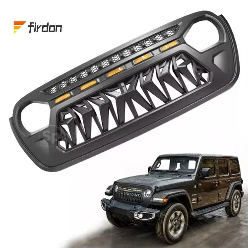 Style Shark Grille with LED for 2019-2020 Jeep Wrangler JL Plastic Material for Angry Jeep Owners