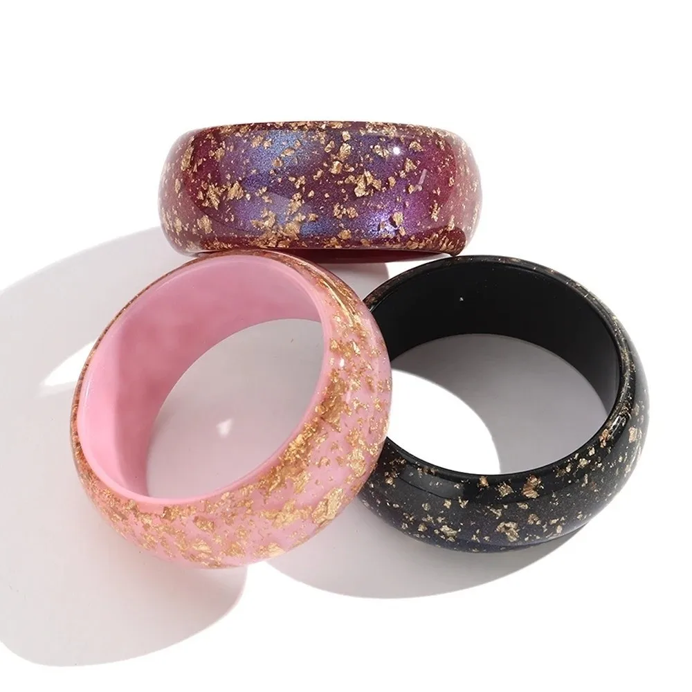 Trendy Colorful Wide Bangles Glitter Stackable Resin Bangles Gold Foil Large Cuff Women Bracelets for Women