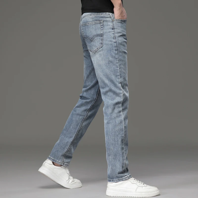 Spring Men Classic Business Jeans Slim Fit Straight Work Wear Vintage Denim Pants 2024 Fashion Casual Trousers Male Clothing