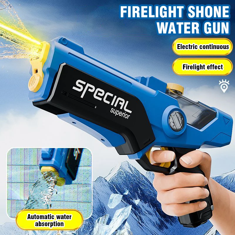Pistola de água elétrica, fogo contínuo, pistola de queima de luz, absorção automática de água, grande capacidade, portátil, praia ao ar livre