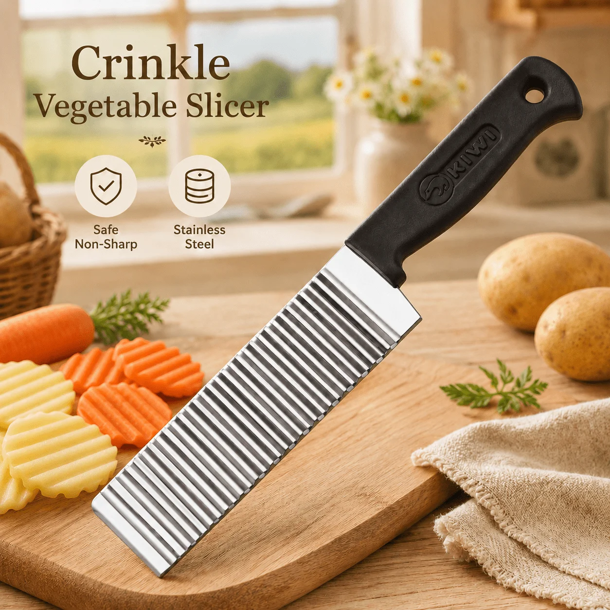 Safe No Sharp Edge Stainless Steel Wavy Vegetable Slicer Crinkle Cutter Kitchen Prep Tool For Potato Carrot French Fries Wave Cu