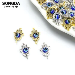 10pcs Hamsa Hand Shape Alloy Charms Openwork Decoration Lucky Blue Turkish Evil Eye Pendants DIY Keychains Necklaces Accessories