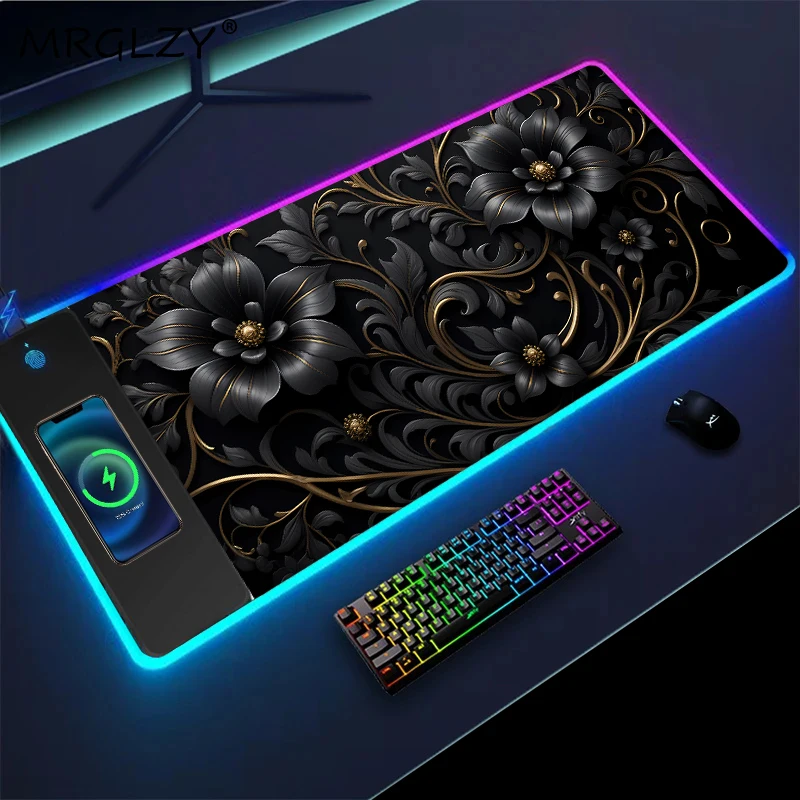 Mouse Pad Xxl Gaming Wireless Charging Mesa Pc Laptop Accessories Flower Dark Computer Desks Mousedpad Desk Items Pc Table