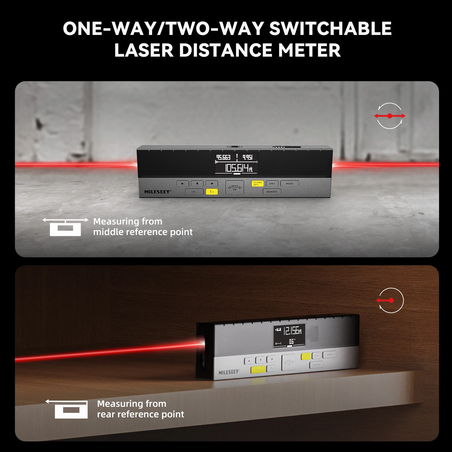 Imagem -04 - Medidor de Distância Bilateral do Laser de Mileseey Dp20 Fita Digital Multifunction de 120m com Ângulo e Marca Recarregável e Bluetooth