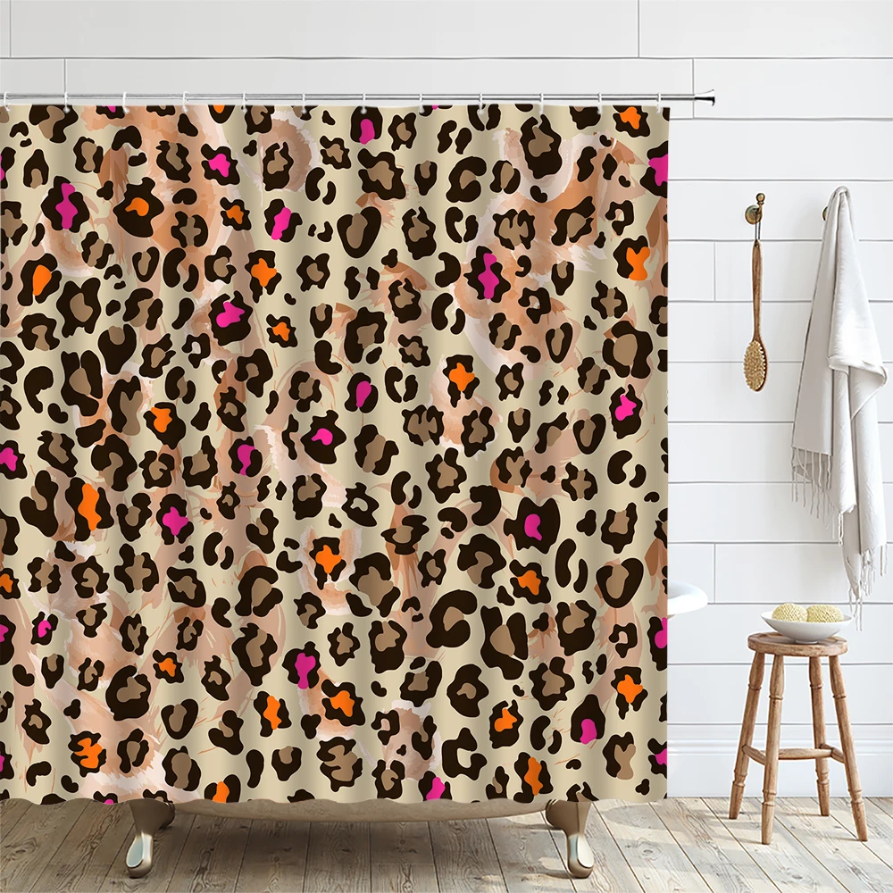 Creative Color Leopard Shower Curtain Animal Texture Black White Brown Modern Dot Geometric Bathroom Hanging Curtains Set Home