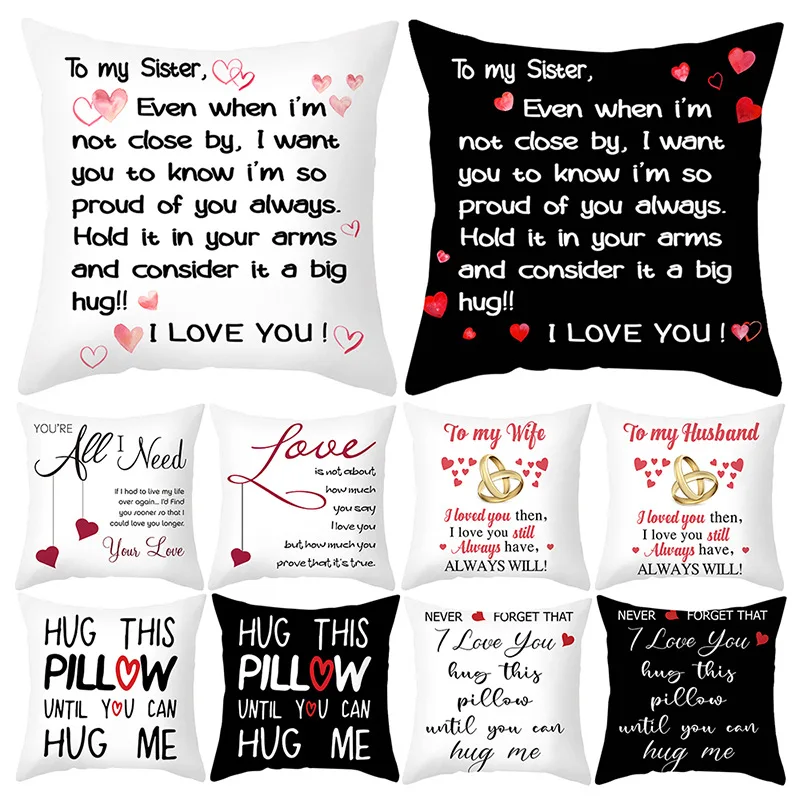 

Valentine's Day Wedding Couple Gift Decorative Cushion Cover 45x45cm Throw Pillowcase Letters Heart Love Printed Pillow Covers