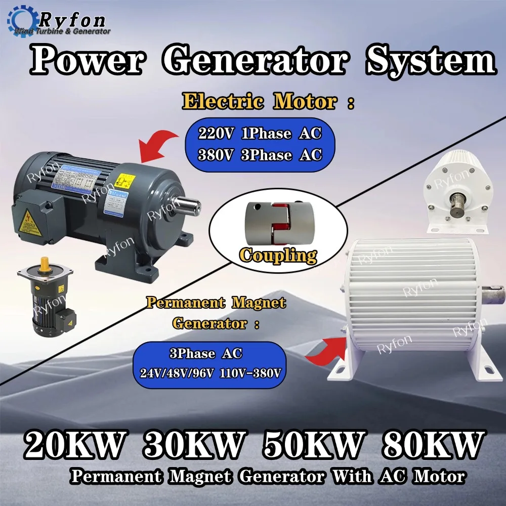 Low Noise 20000W 30KW 50KW 220V 380V 3Phase Alternator Permanent Magnet Generator With Motor Dynamo Complete Set DIY Household