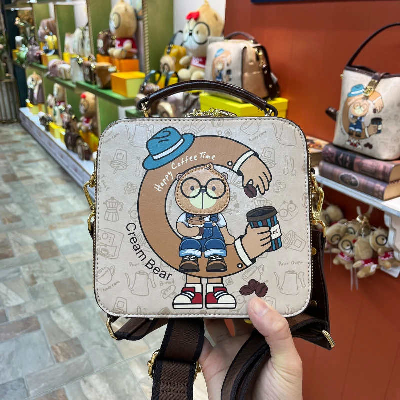 

CREAM BEAR Summer Small Square Bag Casual Diagonal Cross Bag 2024 Fashion Cute Cartoon Doll One Shoulder Crossbody Bag for Women