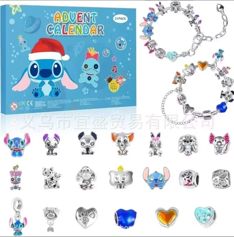 New Stitch Mickey Christmas Advent Calendar Bracelets 24 Days Xmas Countdown Calendar Diy Jewelry Making Kit Girl cute Xmas Gift