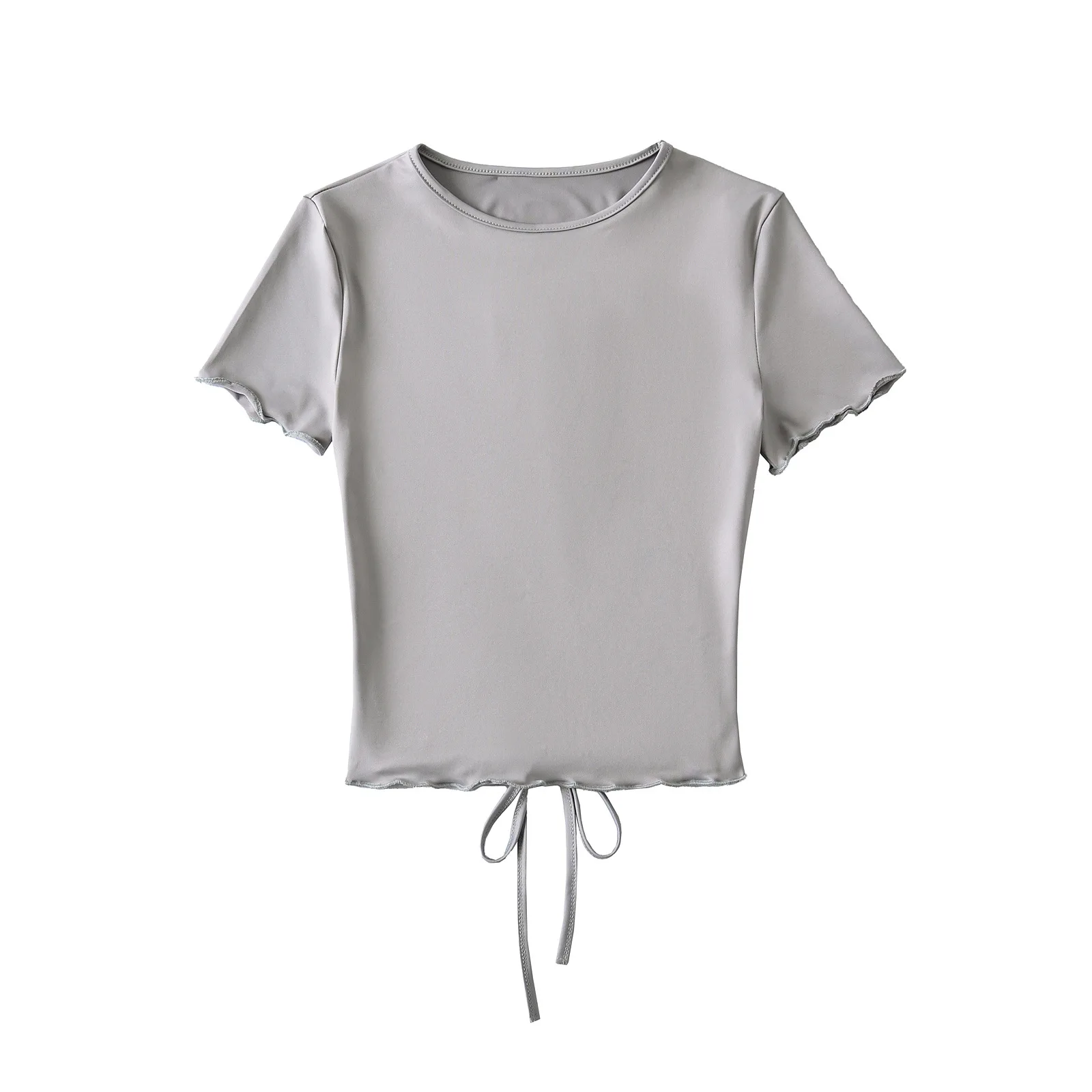 Sexy short-sleeve T-shirt with back cross-cutout and lacing slim-fit and slimming short style with straight shoulders K9GB