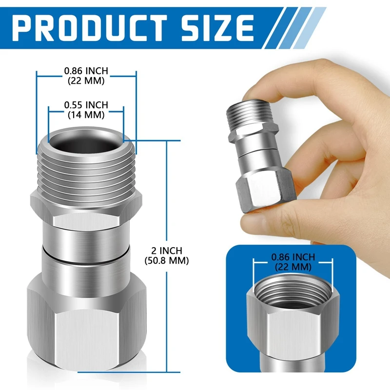 Pressure Washer Swivel M22 14mm 360 Degree Kink Free Swivel Fitting Anti Twist M22 Male to Female Connector Joint for Gun Hose