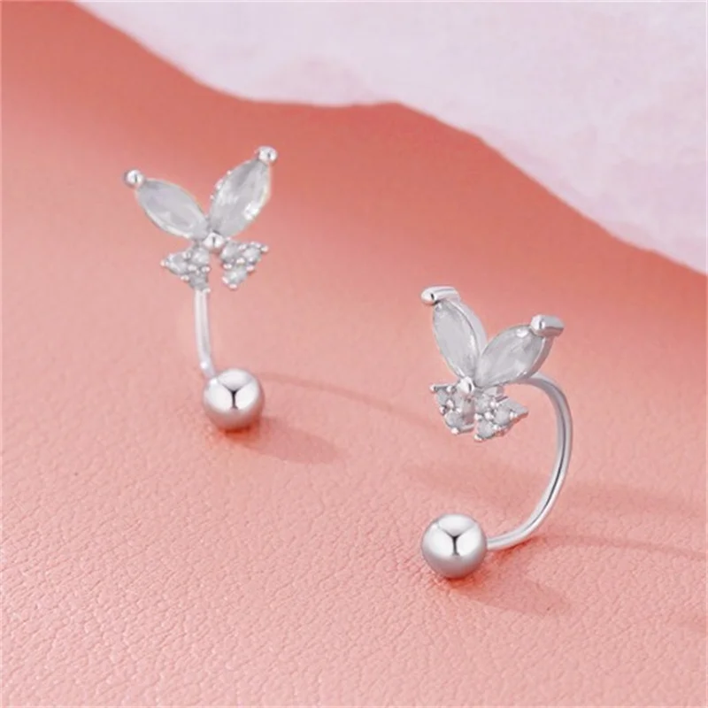 2PCS Elegant Butterfly Screw Stud Earrings, Shiny Zircon