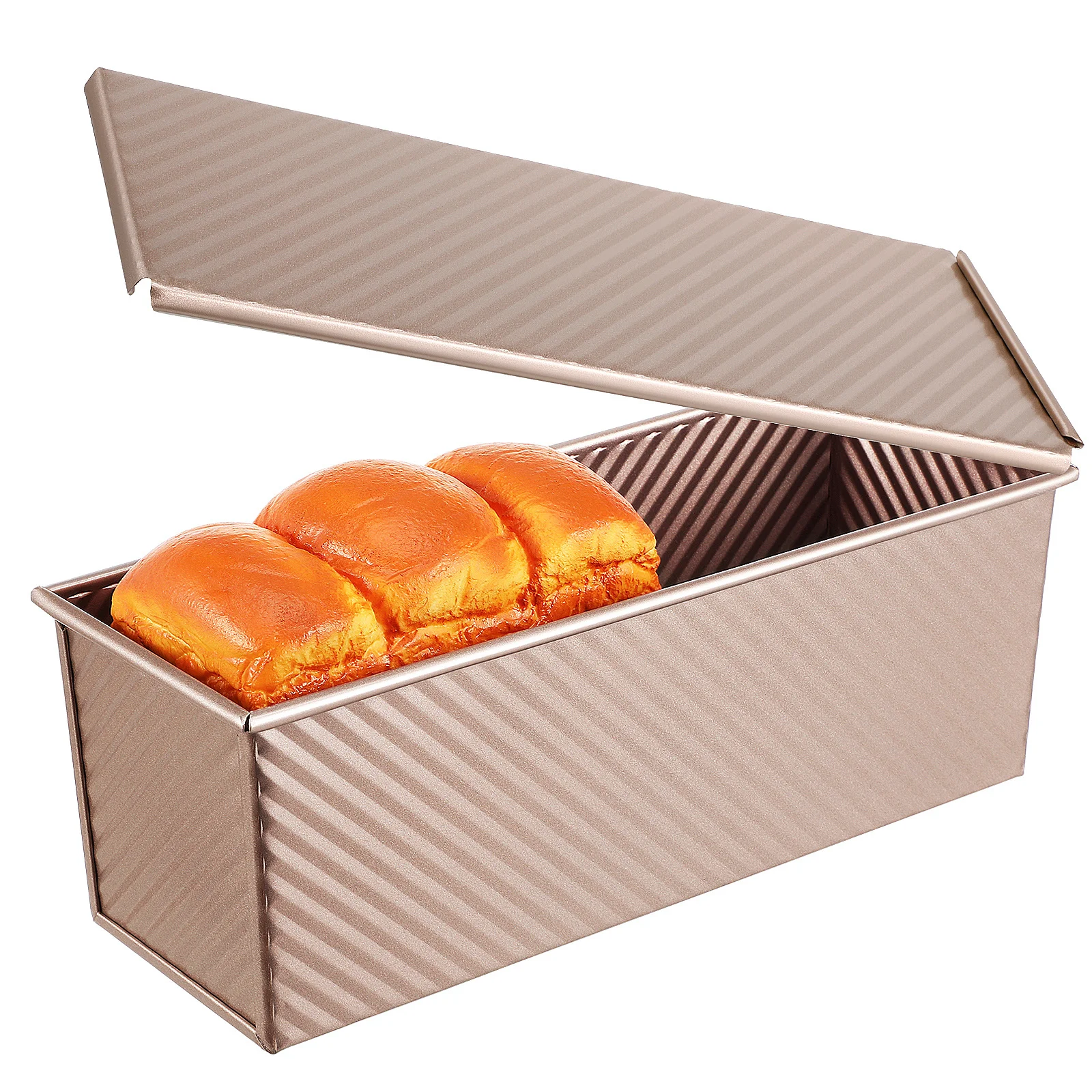 

Non Stick Loaf Baking Pan with Lid Uniform Design Bottom Vent Holes for Soggy Free Baking Ideal for Toast Bread and