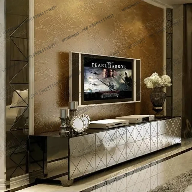Mirror TV cabinet Glass furniture Floor cabinet Audio-visual cabinet European simple and fashionable can be customized