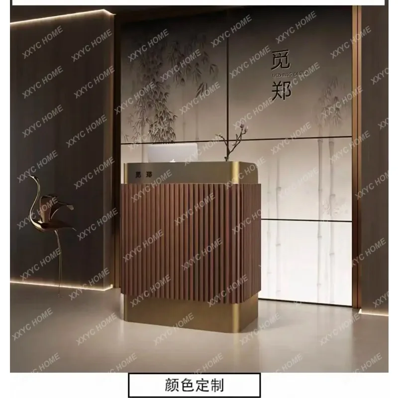 XXRetro Stainless Steel Reception Desk Cashier Counter for Restaurant Hotel Bar Store Front Desk