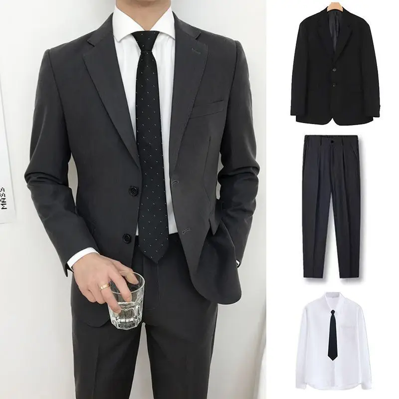 Men's Black Business Suit Set Formal Blazer Jacket Professional Workwear Interview Groomsman Office Outfit