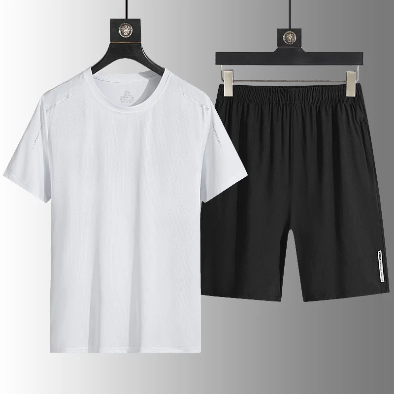 Men Summer Quick Dry Sports Set Short Sleeve T Shirt Shorts 2 Piece Outfit Breathable Loose Casual Running Training Jogging Set view 3